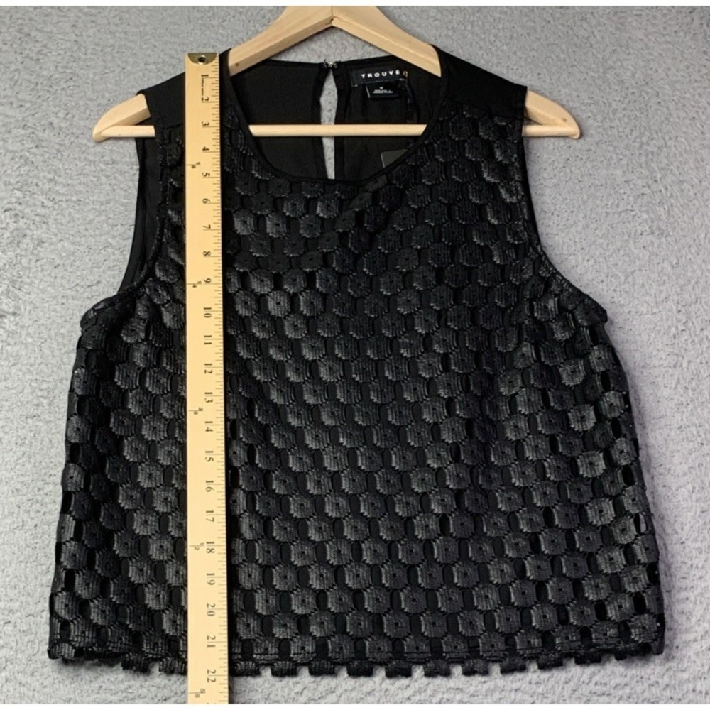 Trouve Top Womens Size Medium Black Sleeveless Lined Lace Dentelle Coated - Picture 2 of 8